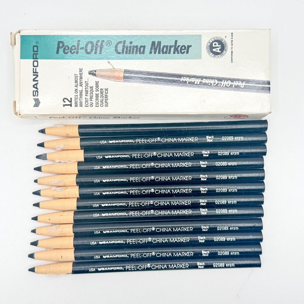 Vintage Sanford Peel-Off China Marker 02089 Black Grease Pencil 12pcBox 173T USA